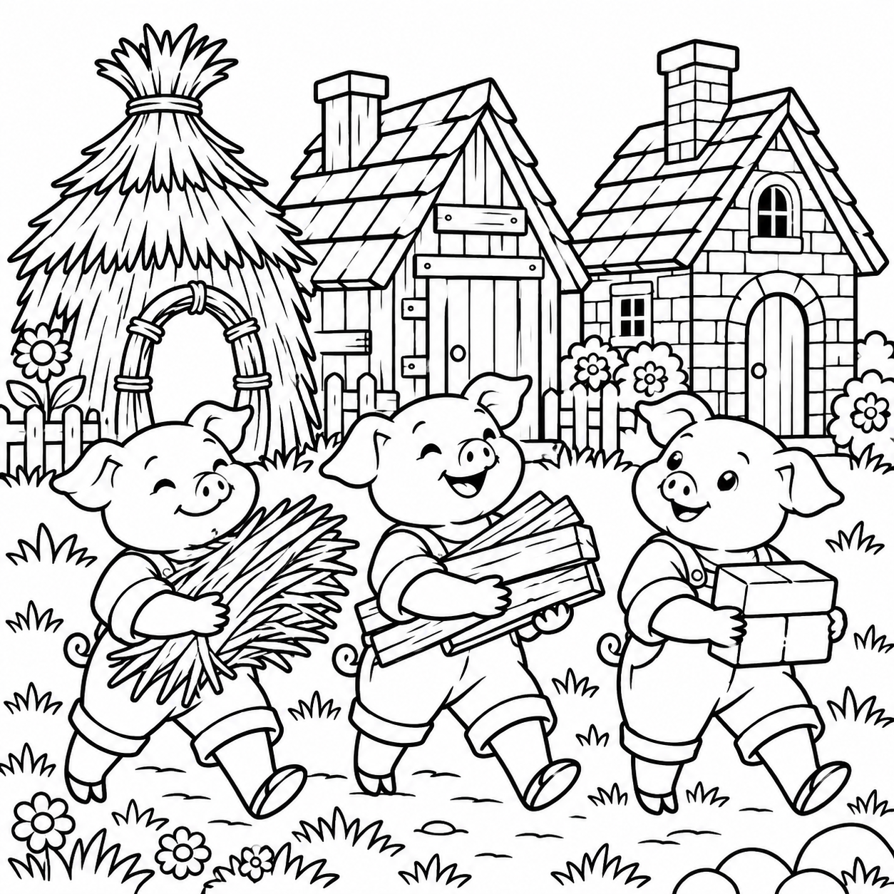 Dibujo para colorear de Los tres cerditos