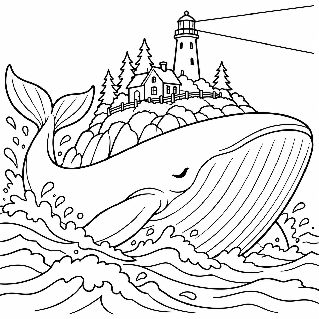 Dibujo para colorear de La ballena y el faro viajero