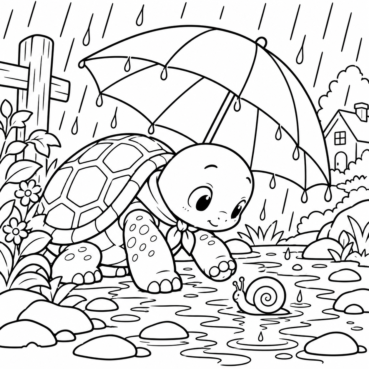 Dibujo para colorear de El paraguas de la tortuga