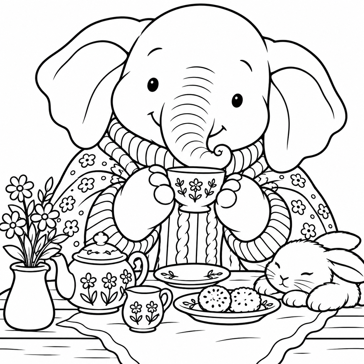 Dibujo para colorear de Una taza para el elefante