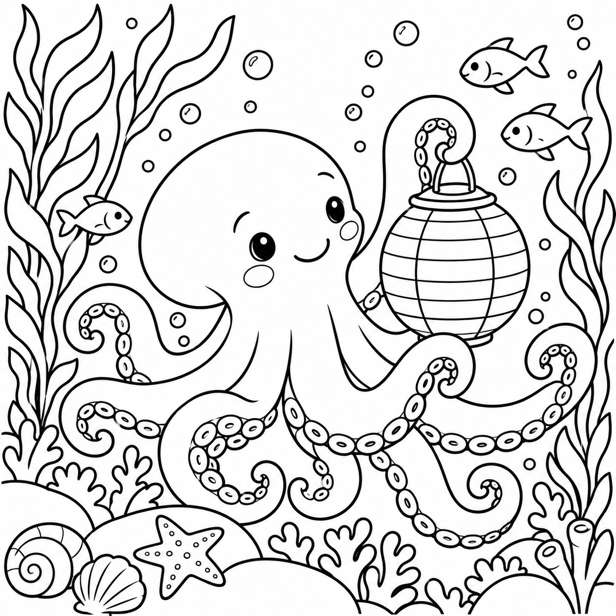 Dibujo para colorear de El pulpo y la linterna