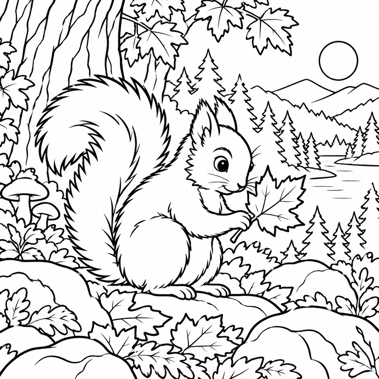 Dibujo para colorear de La ardilla y el último otoño