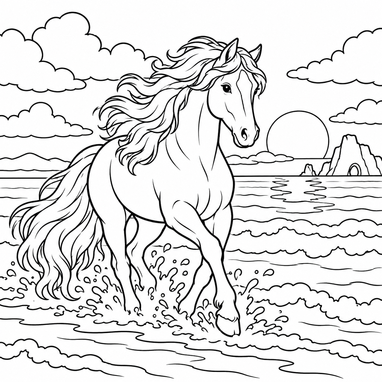 Dibujo para colorear de El caballo que caminaba por el mar
