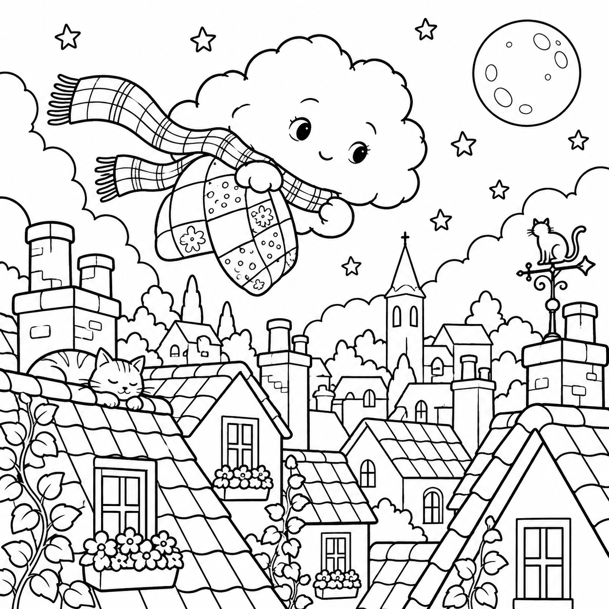 Dibujo para colorear de La nube que buscaba una cama